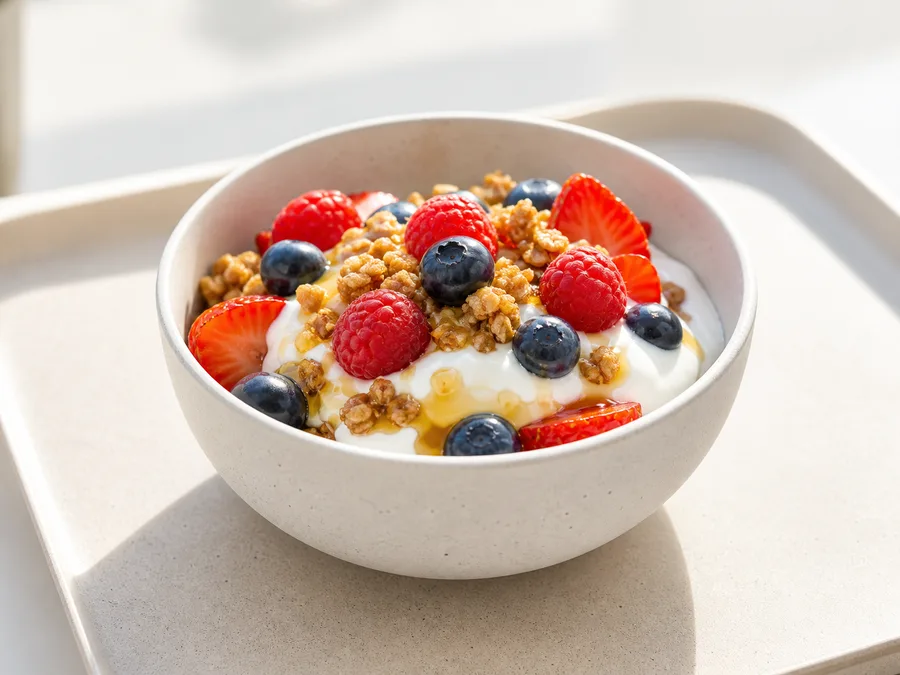Greek yogurt parfait with berries